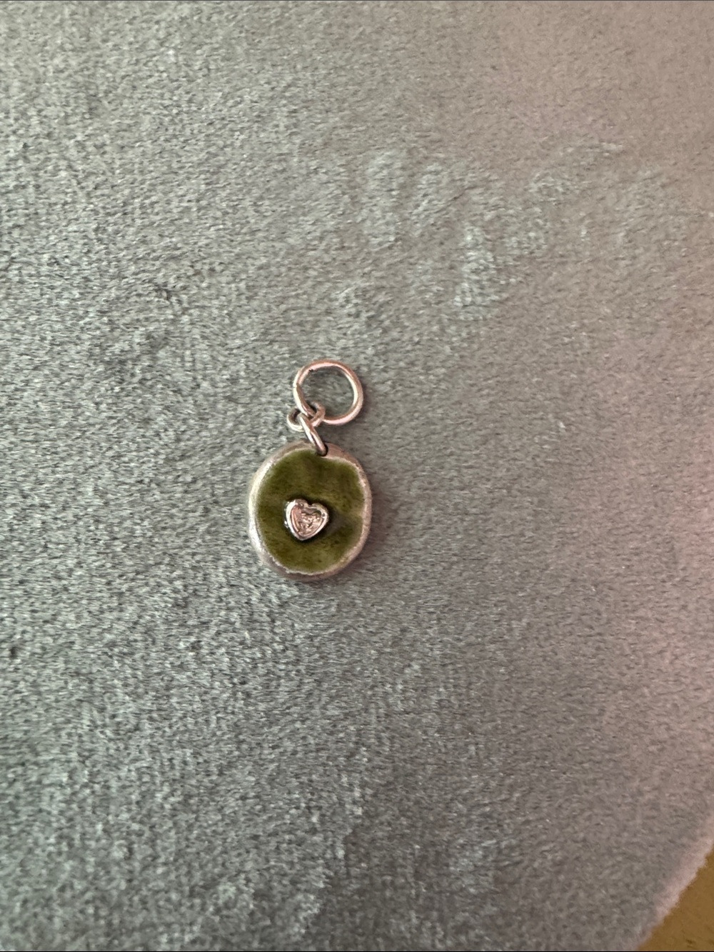 Sterling silver Green Enamel Diamond Heart Charm Pendant - Jewelry